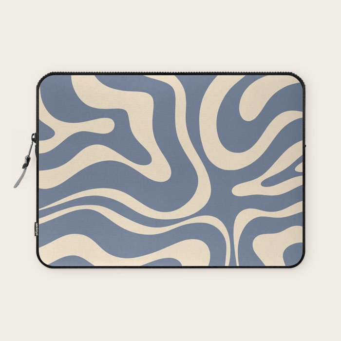 Modern Liquid Swirl Abstract Pattern in Stone Blue and Cream Laptop Sleeve Gallery Image 1