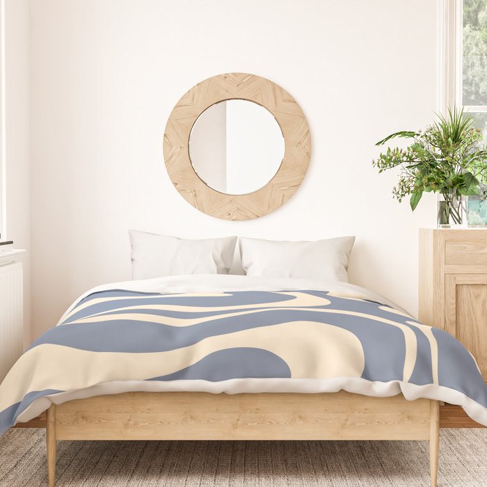 Modern Liquid Swirl Abstract Pattern in Stone Blue and Cream Duvet Cover Gallery Image 3