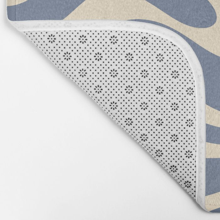 Modern Liquid Swirl Abstract Pattern in Stone Blue and Cream Bath Mat Gallery Image 2