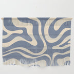 Modern Liquid Swirl Abstract Pattern in Stone Blue and Cream Wall Hanging Gallery Image 1