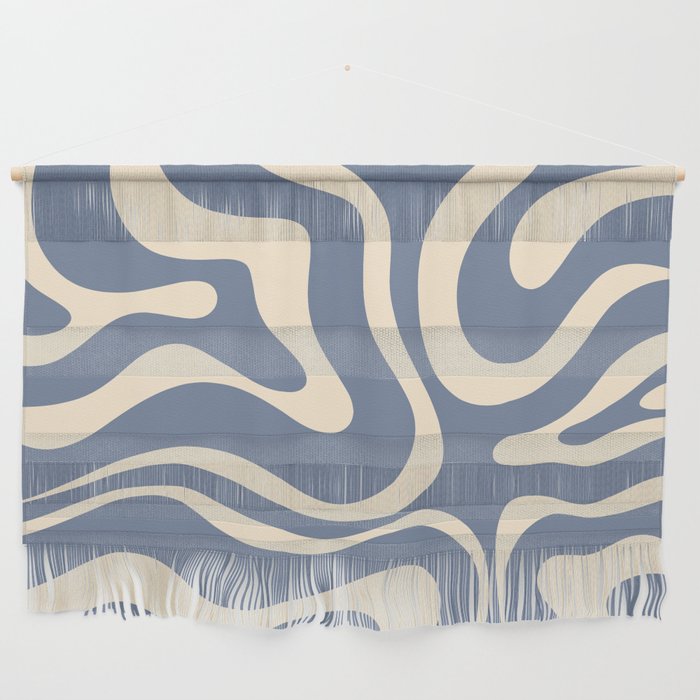 Modern Liquid Swirl Abstract Pattern in Stone Blue and Cream Wall Hanging Gallery Image 1