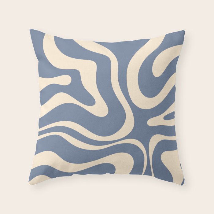 Modern Liquid Swirl Abstract Pattern in Stone Blue and Cream Throw Pillow Gallery Image 1