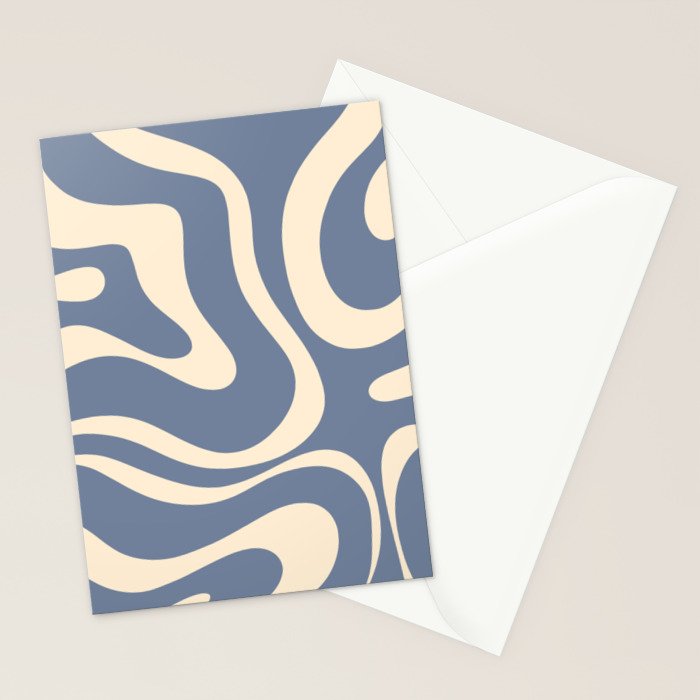 Modern Liquid Swirl Abstract Pattern in Stone Blue and Cream Stationery Card Gallery Image 2