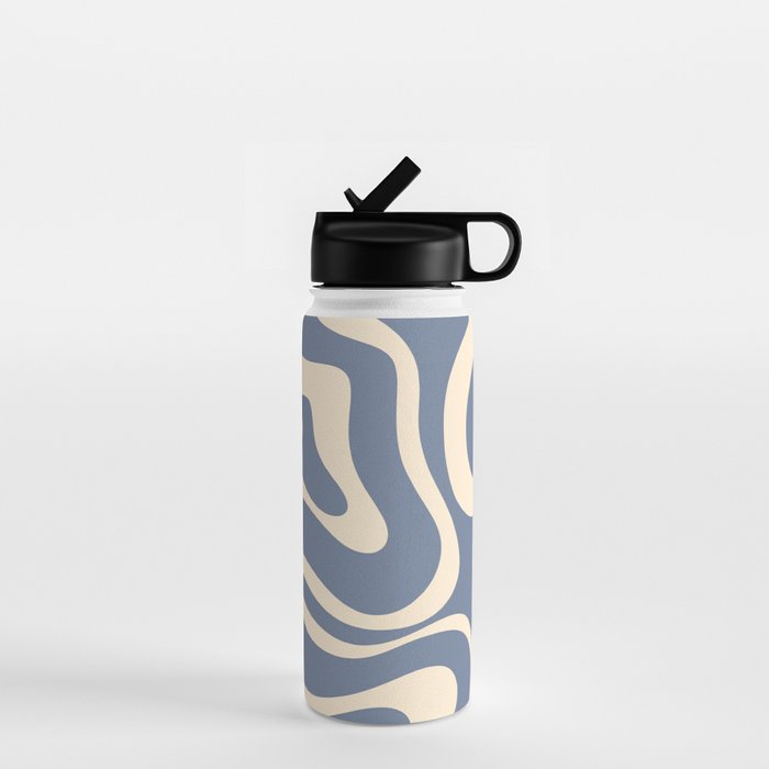 Modern Liquid Swirl Abstract Pattern in Stone Blue and Cream Water Bottle Gallery Image 1