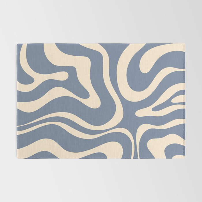 Modern Liquid Swirl Abstract Pattern in Stone Blue and Cream Rug Gallery Image 2