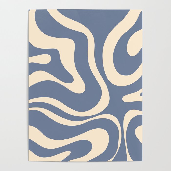 Modern Liquid Swirl Abstract Pattern in Stone Blue and Cream Poster Gallery Image 4