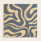 Modern Liquid Swirl Abstract Pattern in Stone Blue and Cream Wood Wall Art Gallery Image 1