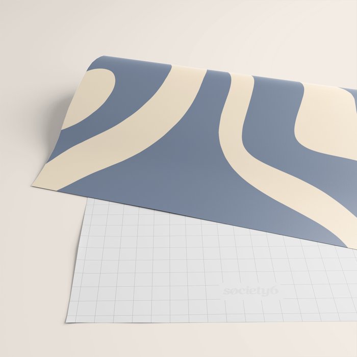 Modern Liquid Swirl Abstract Pattern in Stone Blue and Cream Wrapping Paper Gallery Image 2