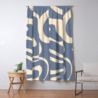 Modern Liquid Swirl Abstract Pattern in Stone Blue and Cream Window Curtain Gallery Image 5