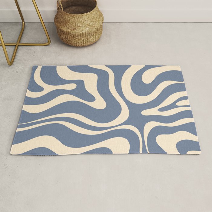 Modern Liquid Swirl Abstract Pattern in Stone Blue and Cream Rug Gallery Image 1