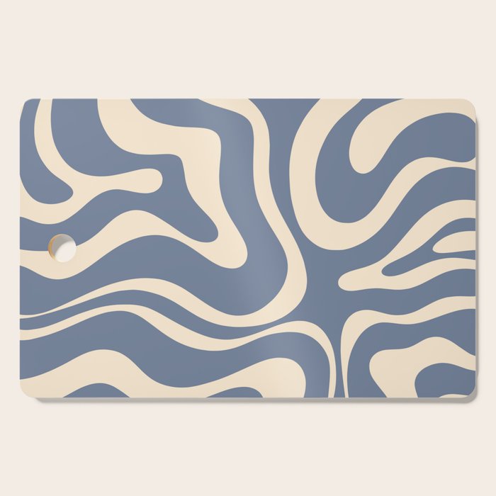 Modern Liquid Swirl Abstract Pattern in Stone Blue and Cream Cutting Board Gallery Image 1