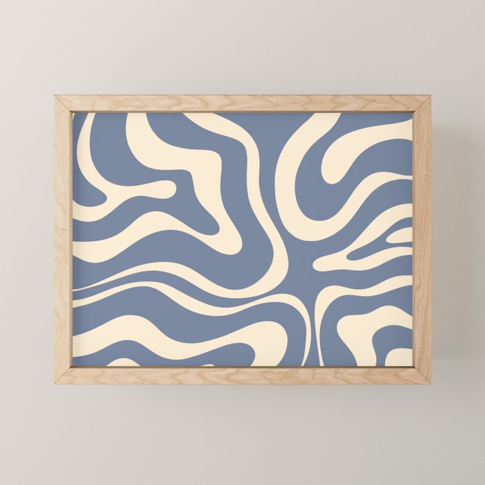 Modern Liquid Swirl Abstract Pattern in Stone Blue and Cream Mini Art Print Gallery Image 1