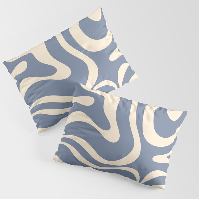 Modern Liquid Swirl Abstract Pattern in Stone Blue and Cream Pillow Sham Gallery Image 1