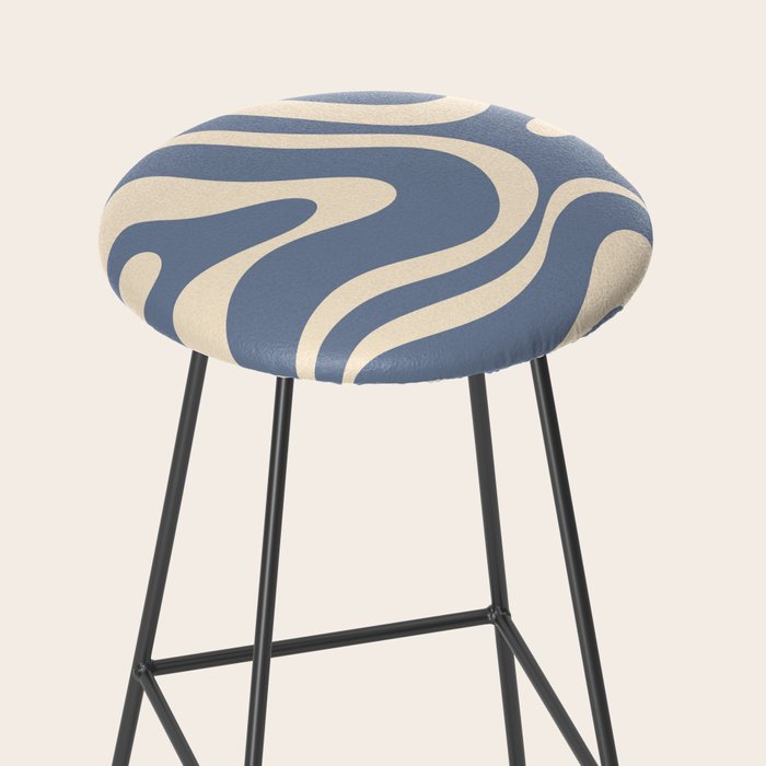 Modern Liquid Swirl Abstract Pattern in Stone Blue and Cream Stool Gallery Image 2