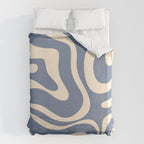 Modern Liquid Swirl Abstract Pattern in Stone Blue and Cream Duvet Cover Gallery Image 6
