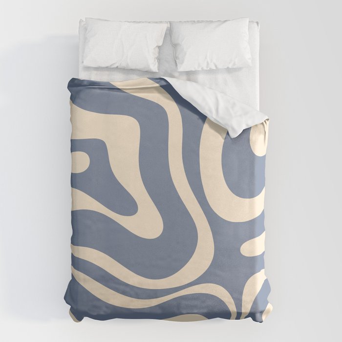 Modern Liquid Swirl Abstract Pattern in Stone Blue and Cream Duvet Cover Gallery Image 6