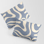 Modern Liquid Swirl Abstract Pattern in Stone Blue and Cream Pillow Sham Gallery Image 3