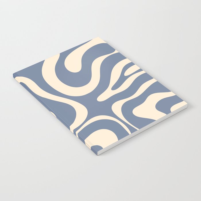 Modern Liquid Swirl Abstract Pattern in Stone Blue and Cream Notebook Gallery Image 1