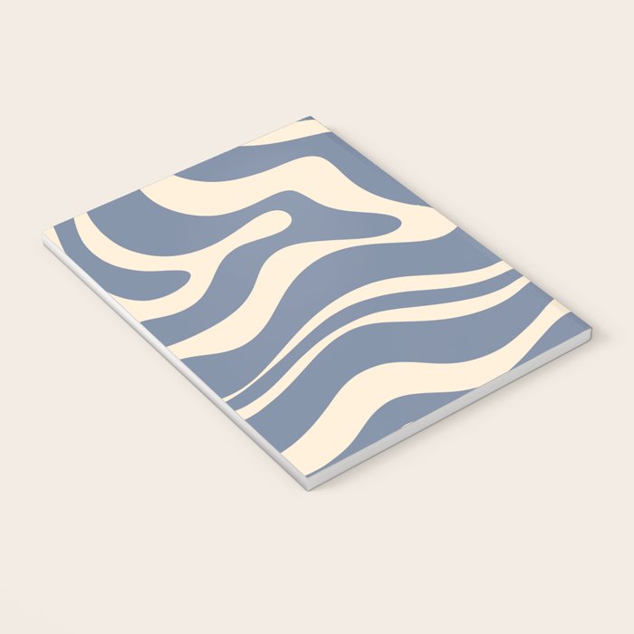Modern Liquid Swirl Abstract Pattern in Stone Blue and Cream Notebook Gallery Image 3