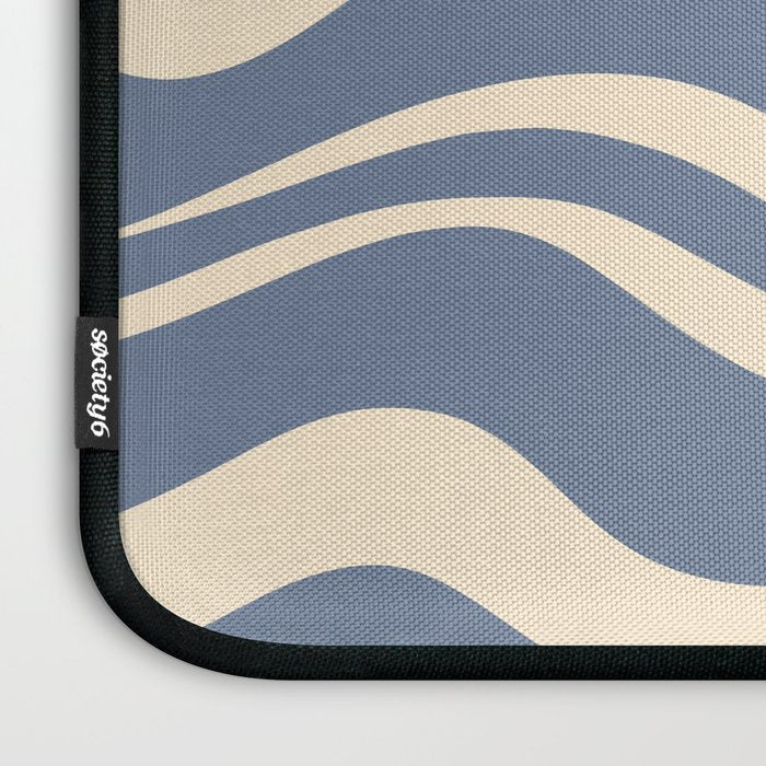 Modern Liquid Swirl Abstract Pattern in Stone Blue and Cream Laptop Sleeve Gallery Image 3