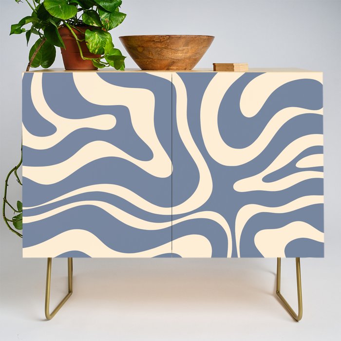 Modern Liquid Swirl Abstract Pattern in Stone Blue and Cream Credenza Gallery Image 1