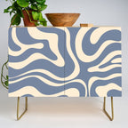 Modern Liquid Swirl Abstract Pattern in Stone Blue and Cream Credenza Gallery Image 1