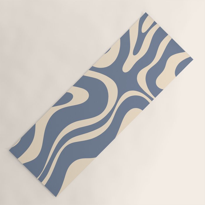 Modern Liquid Swirl Abstract Pattern in Stone Blue and Cream Yoga Mat Gallery Image 1