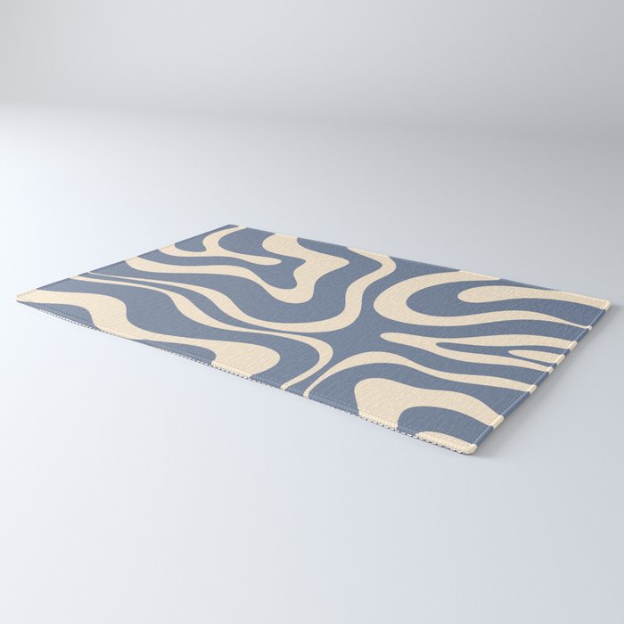 Modern Liquid Swirl Abstract Pattern in Stone Blue and Cream Rug Gallery Image 3
