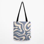 Modern Liquid Swirl Abstract Pattern in Stone Blue and Cream Tote Bag Gallery Image 2