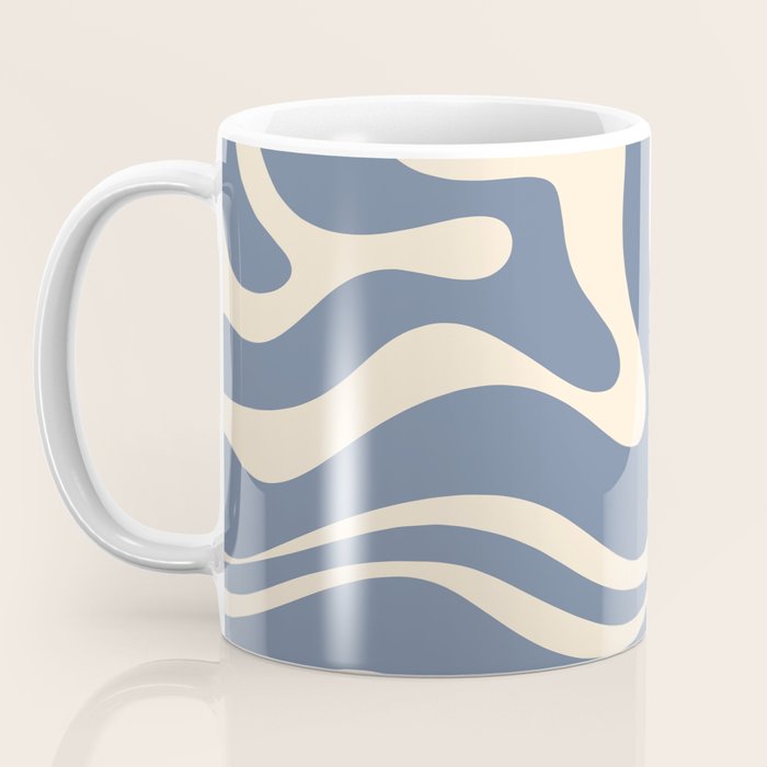 Modern Liquid Swirl Abstract Pattern in Stone Blue and Cream Coffee Mug Gallery Image 3