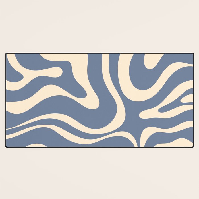 Modern Liquid Swirl Abstract Pattern in Stone Blue and Cream Desk Mat Gallery Image 3