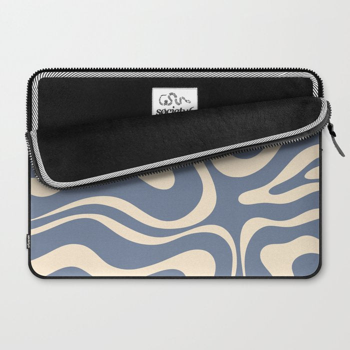 Modern Liquid Swirl Abstract Pattern in Stone Blue and Cream Laptop Sleeve Gallery Image 2