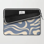 Modern Liquid Swirl Abstract Pattern in Stone Blue and Cream Laptop Sleeve Gallery Image 2
