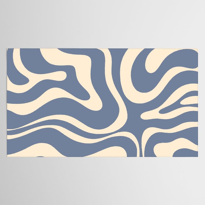 Modern Liquid Swirl Abstract Pattern in Stone Blue and Cream Tablecloth Gallery Image 2