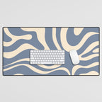 Modern Liquid Swirl Abstract Pattern in Stone Blue and Cream Desk Mat Gallery Image 1