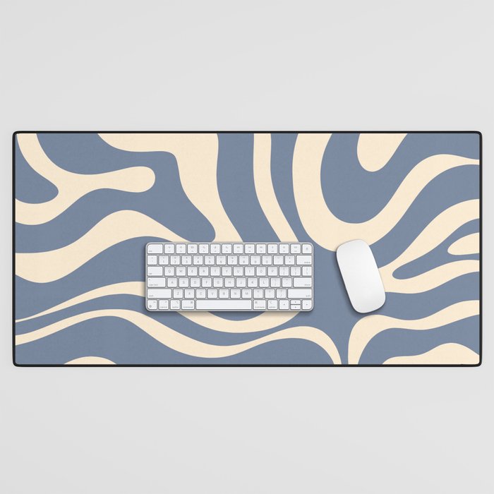 Modern Liquid Swirl Abstract Pattern in Stone Blue and Cream Desk Mat Gallery Image 1
