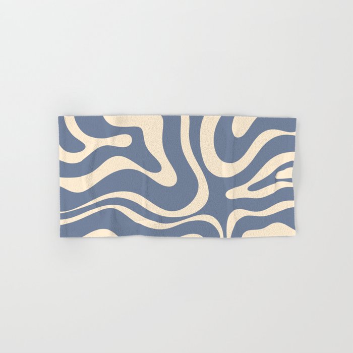 Modern Liquid Swirl Abstract Pattern in Stone Blue and Cream Bath Towel Gallery Image 1
