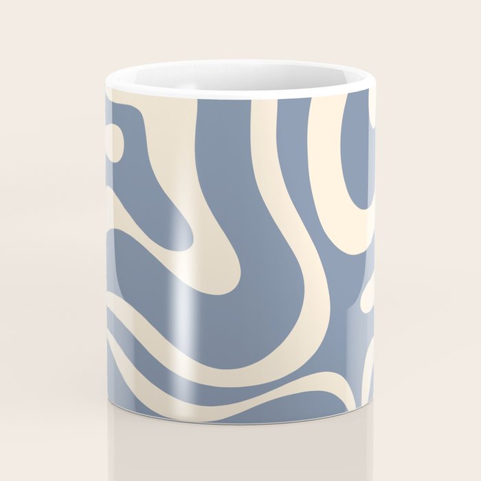 Modern Liquid Swirl Abstract Pattern in Stone Blue and Cream Coffee Mug Gallery Image 4