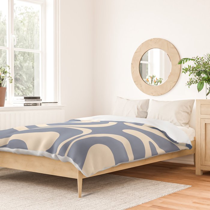 Modern Liquid Swirl Abstract Pattern in Stone Blue and Cream Duvet Cover Gallery Image 2