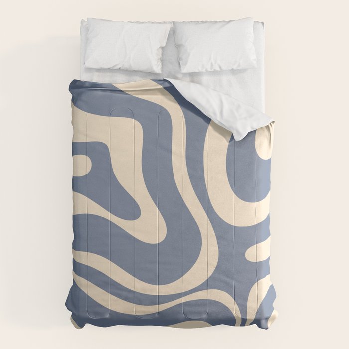 Modern Liquid Swirl Abstract Pattern in Stone Blue and Cream Comforter Gallery Image 6