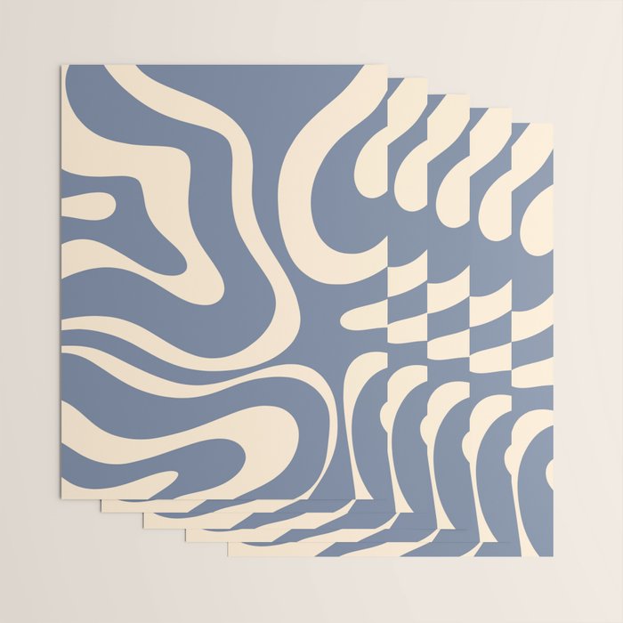 Modern Liquid Swirl Abstract Pattern in Stone Blue and Cream Wrapping Paper Gallery Image 3