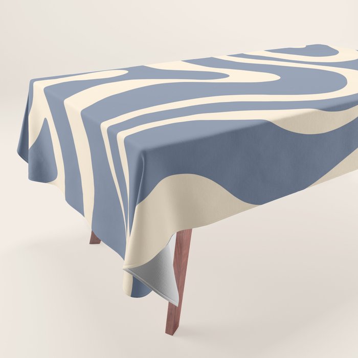 Modern Liquid Swirl Abstract Pattern in Stone Blue and Cream Tablecloth Gallery Image 1