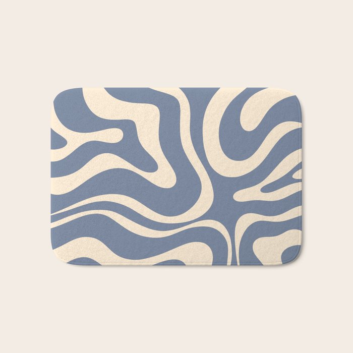 Modern Liquid Swirl Abstract Pattern in Stone Blue and Cream Bath Mat Gallery Image 1