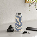 Modern Liquid Swirl Abstract Pattern in Stone Blue and Cream Water Bottle Gallery Image 4