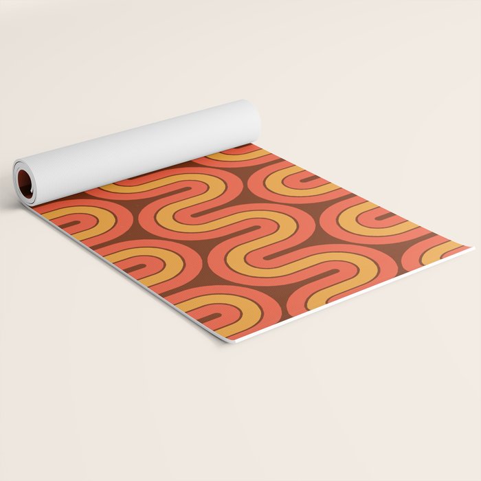 70s Retro Vintage Style Geometric Pattern Autumn Brown Orange and Yellow Yoga Mat Gallery Image 2