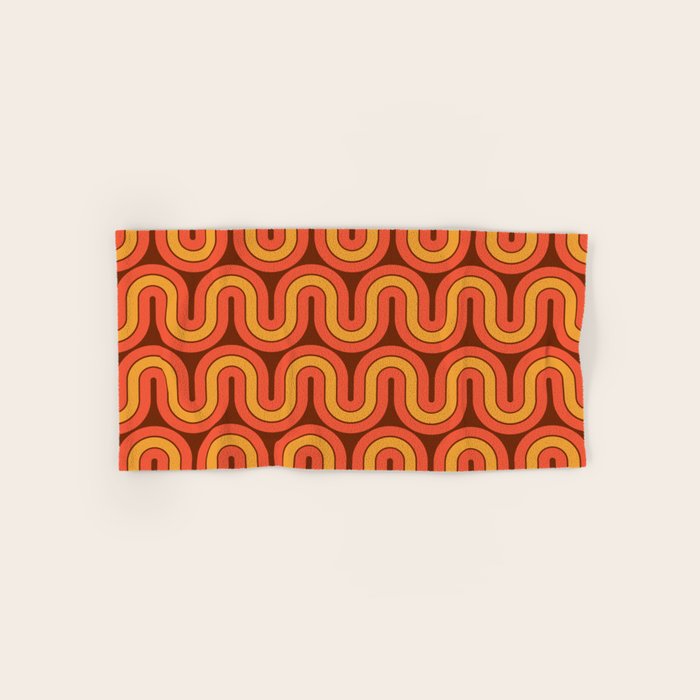 70s Retro Vintage Style Geometric Pattern Autumn Brown Orange and Yellow Bath Towel Gallery Image 1