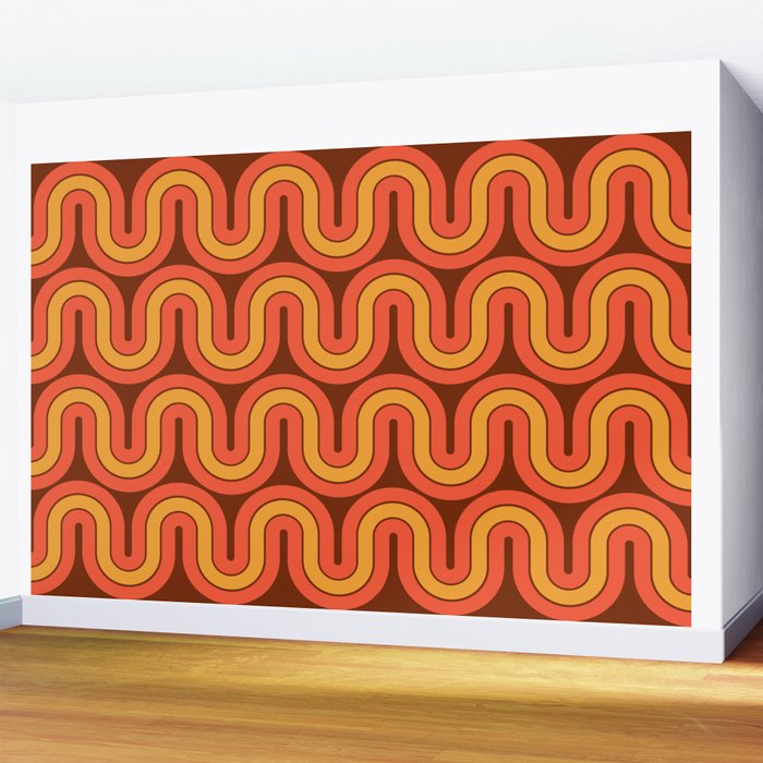 70s Retro Vintage Style Geometric Pattern Autumn Brown Orange and Yellow Wall Mural Gallery Image 2