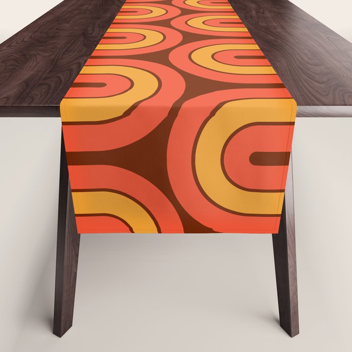 70s Retro Vintage Style Geometric Pattern Autumn Brown Orange and Yellow Table Runner Gallery Image 1