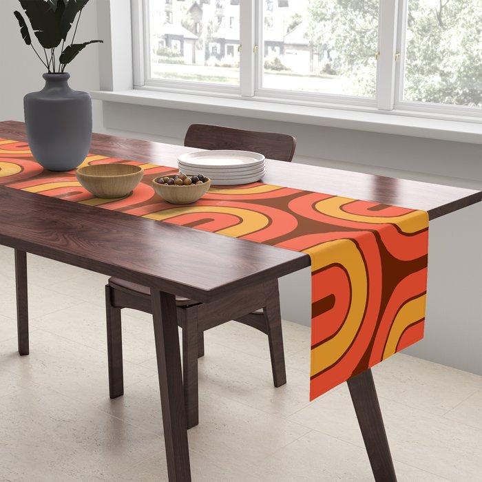 70s Retro Vintage Style Geometric Pattern Autumn Brown Orange and Yellow Table Runner Gallery Image 2