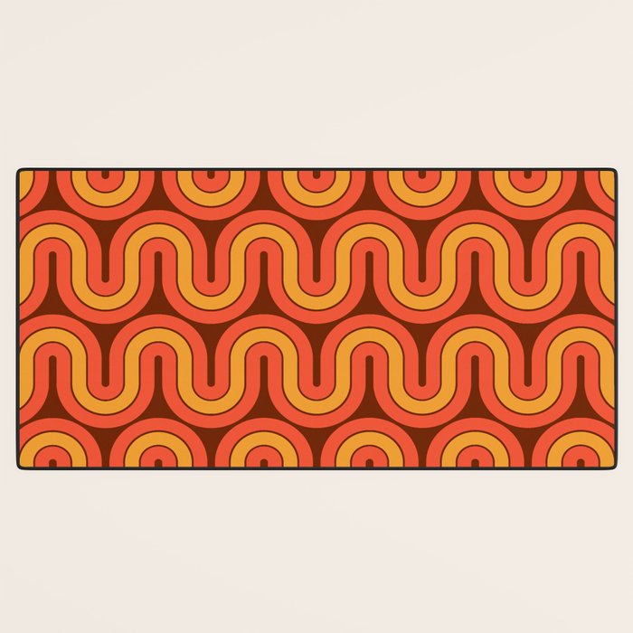 70s Retro Vintage Style Geometric Pattern Autumn Brown Orange and Yellow Desk Mat Gallery Image 3